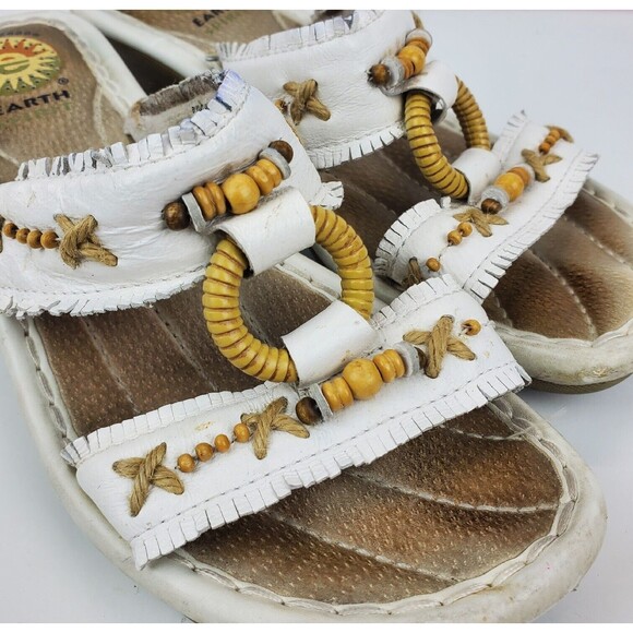 EARTH SPIRIT Sandals MAGNOLIA Womens Size 6 White Slip On Boho Tribal Beaded - Picture 3 of 7